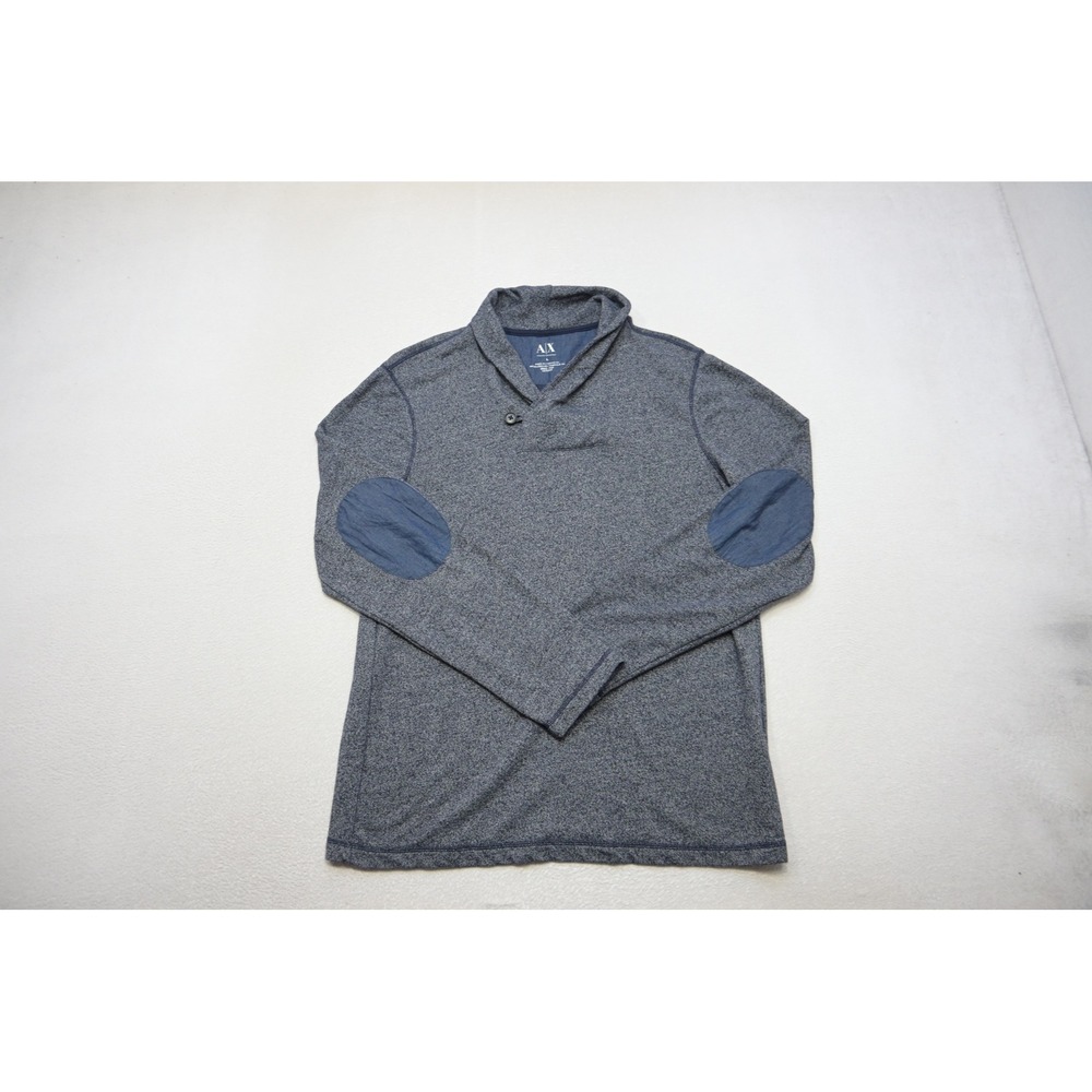 Armani Exchange Pullover Mens Large Blue Marled Shawl Collar Button Excellent